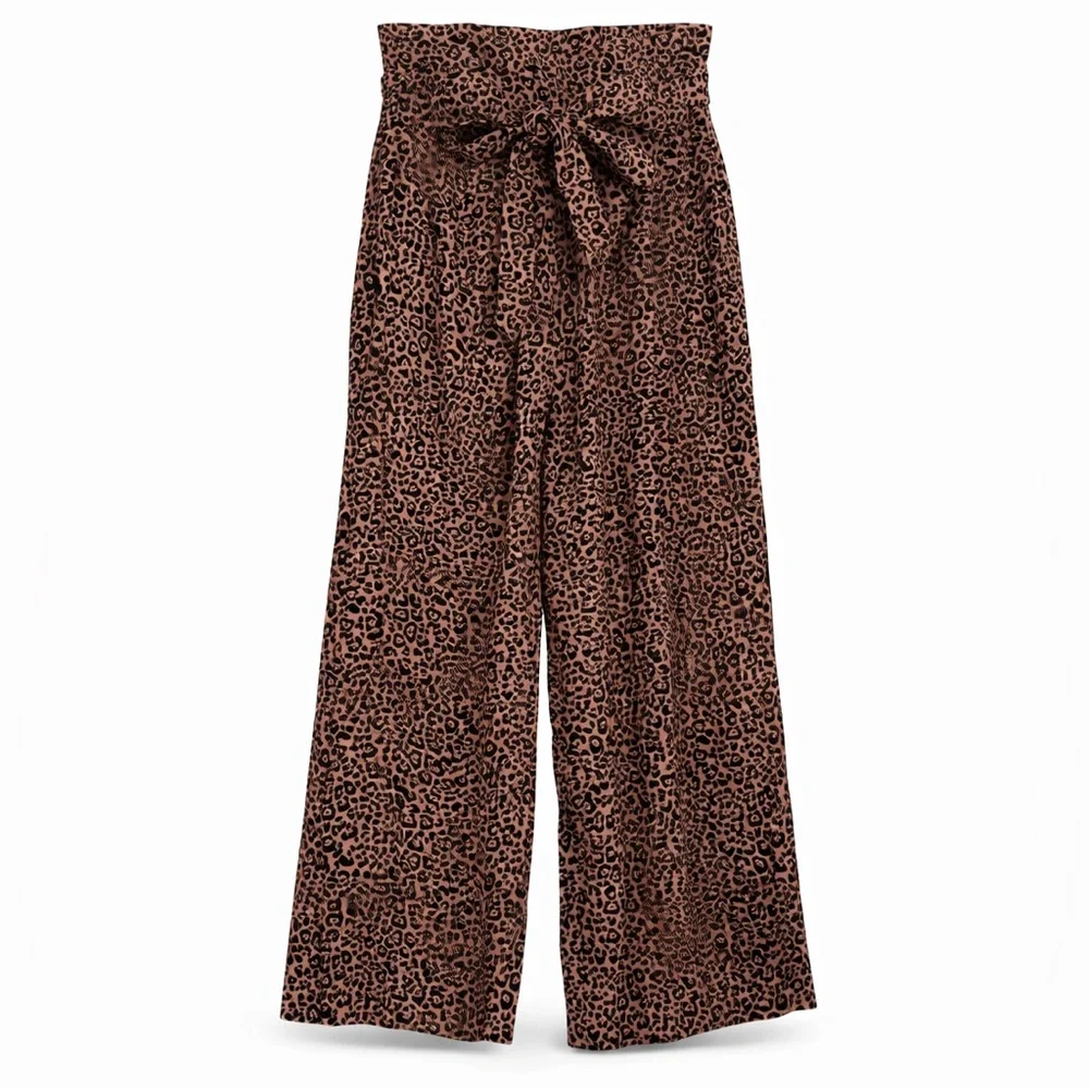 Reformation Jackie Leopard Print Linen Wide Leg Pants Size 4